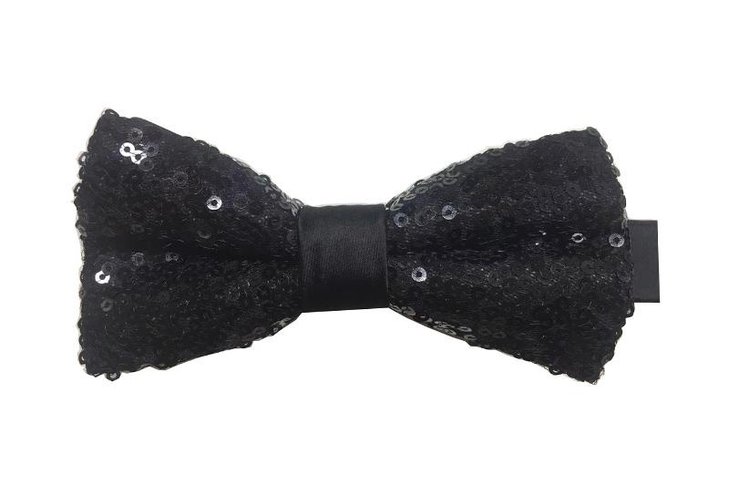 EXBO21018 Black With Sequin Polyester Ceremony Bow Tie