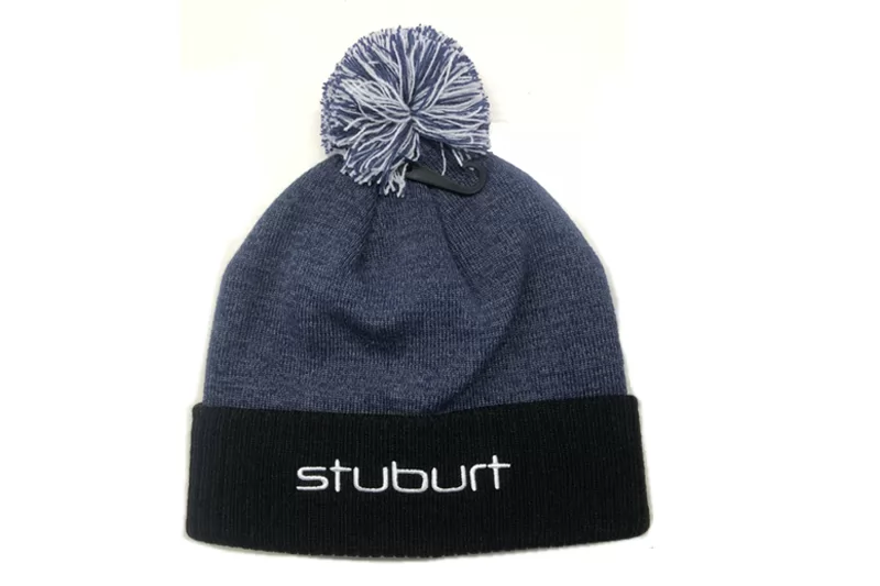 EXBE21003 Acylic Blue Melange Embroider Knit Beanie