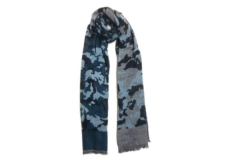 EXPS21003 Blue Cotton Camouflage Print Scarf