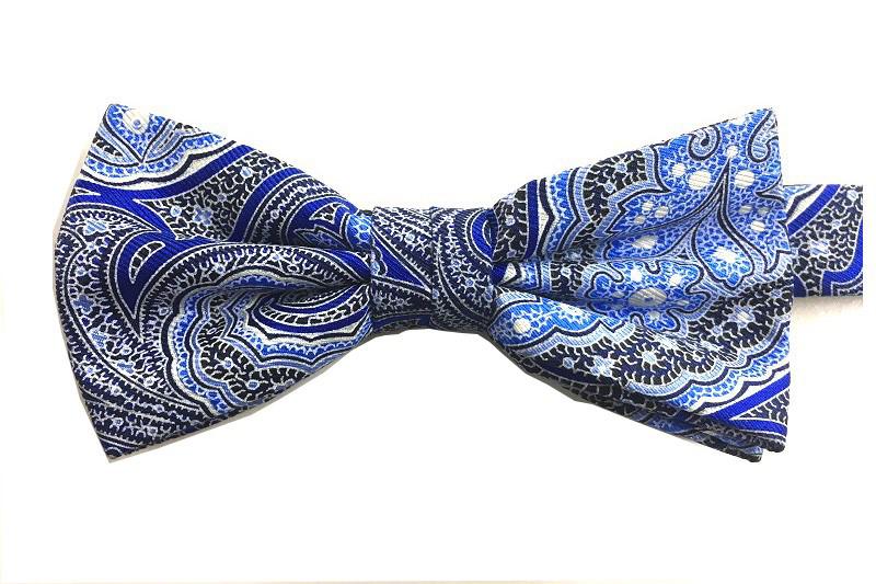 EXBO21014 Blue MultiColour Flower Silk Printed Trendy Bow Tie