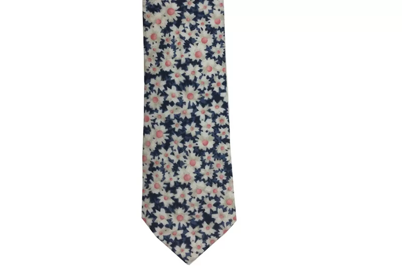 EXTIE21006 Navy Off white Flower Cotton Trendy Tie