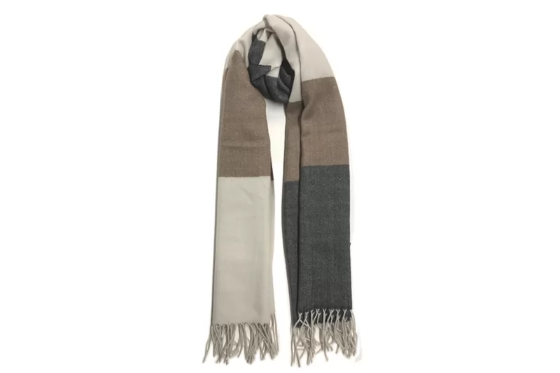 EXWS23010 Khaki Wool Acrylic Classical Woven Scarf