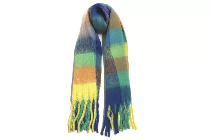 EXWS23012 Blue Green Multi Polyester Fashion Woven Scarf