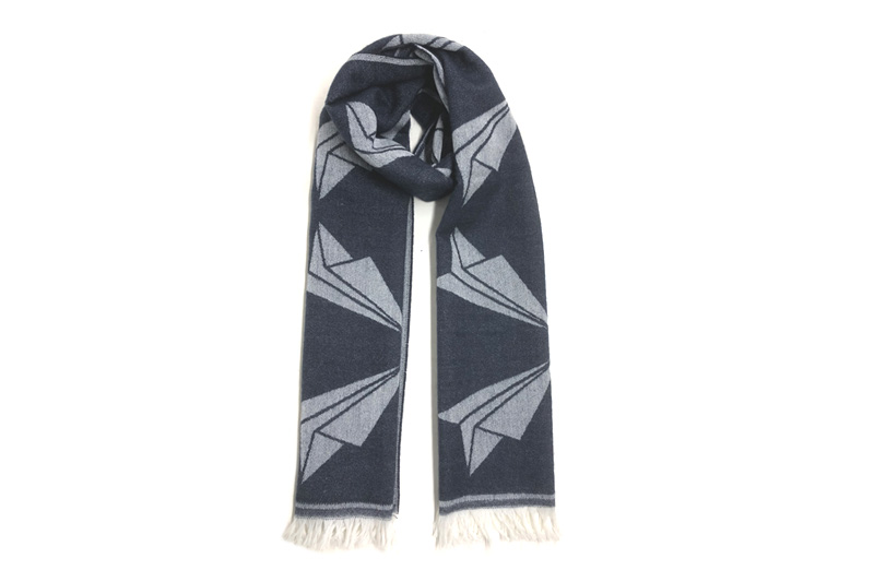 EXWS23013 Navy Off white Wool and Acrylic Fashion Woven Scarf 
